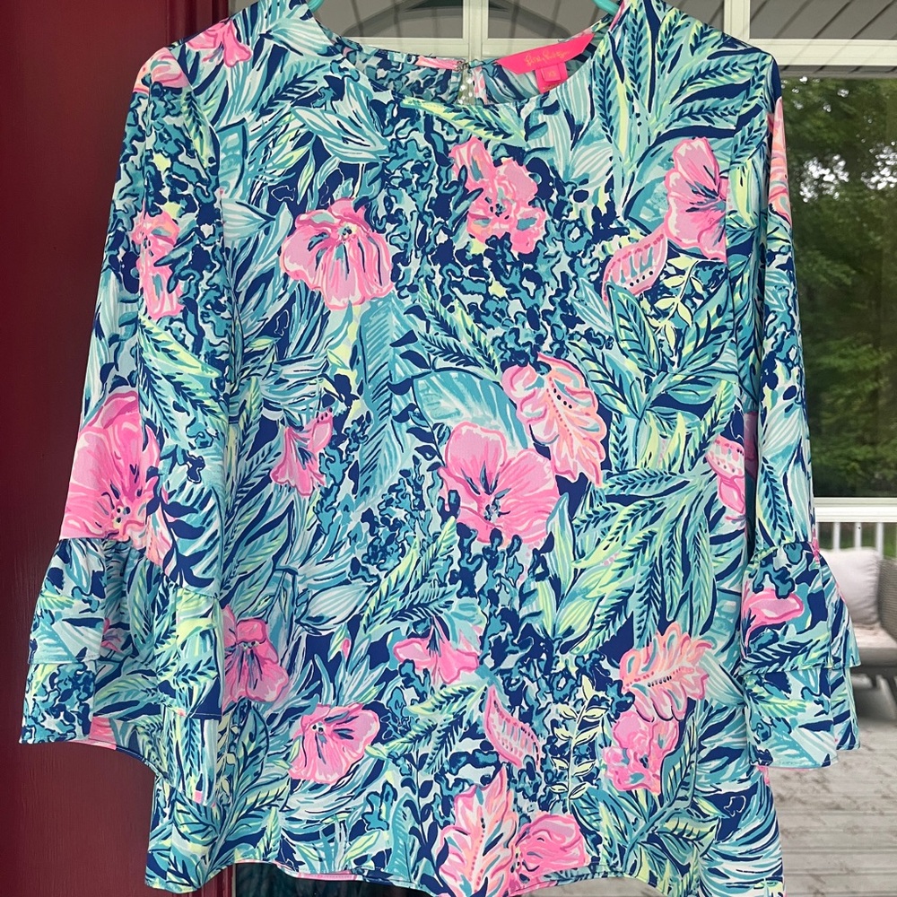 Lilly Pulitzer Floral Top - Blue, Pink, Green